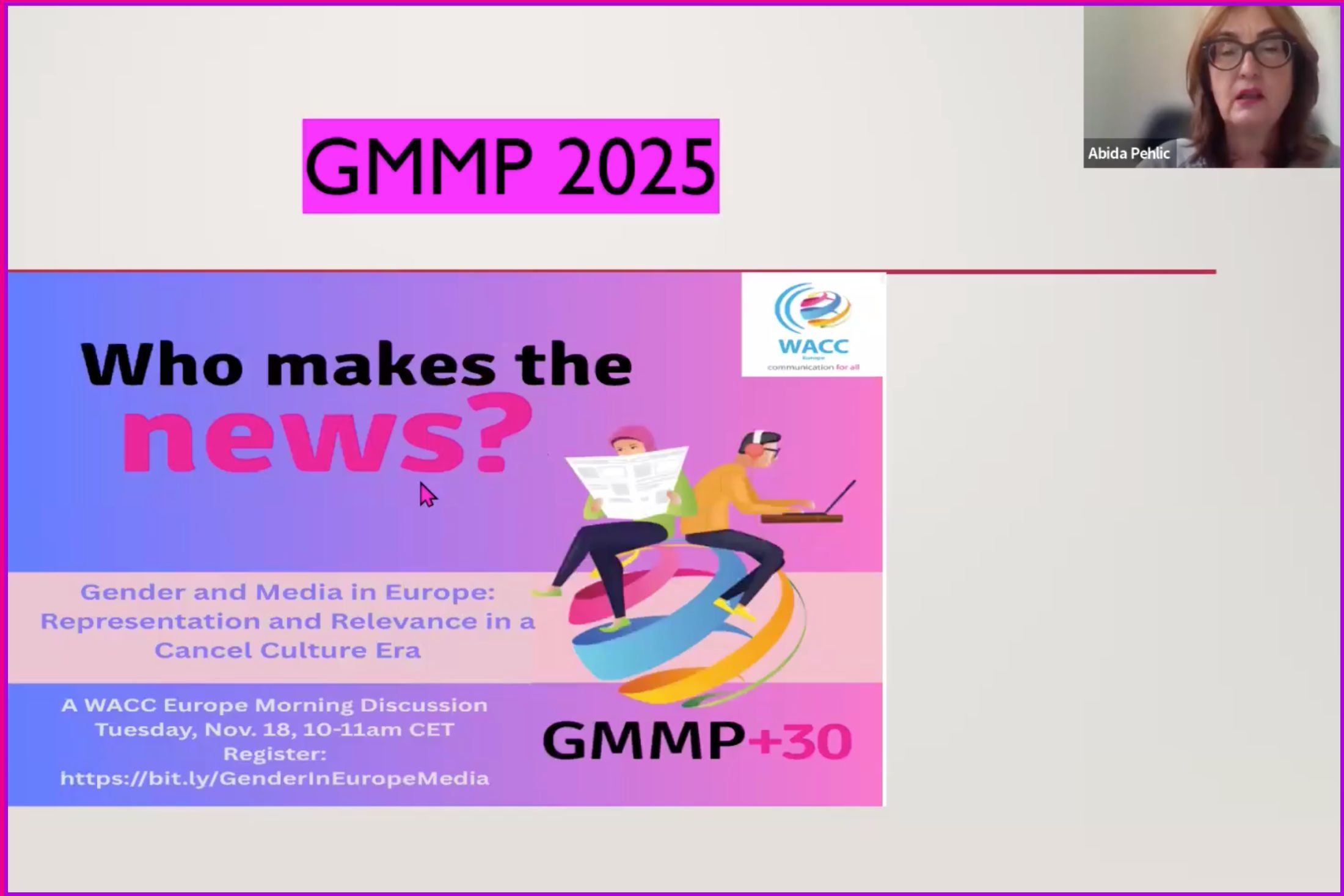 Presentation title and Abida Pehlic on Zoom screen